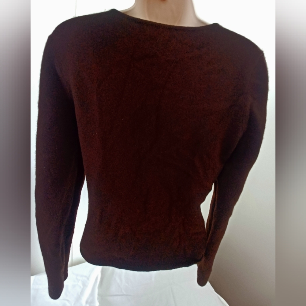 Heidi Weisel cashmere Blend Asymmetrical V Neck Brown size Medium - Picture 5 of 8